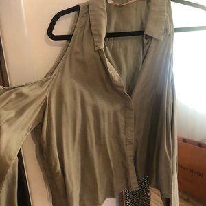 Zara olive green cold shoulder button down